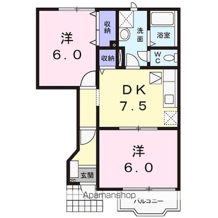 マンサーナ・ノルテ[2DK/44.34m2]の間取図