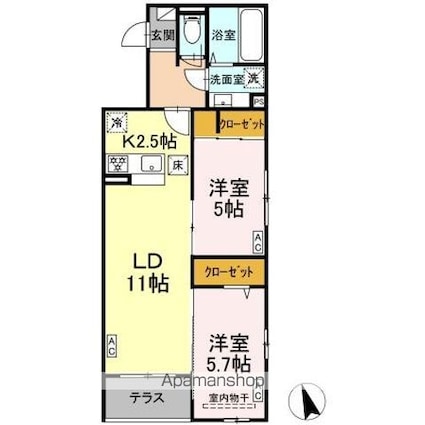 ＤーＲＯＯＭ小田原８丁目Ｉ[2LDK/56.3m2]の間取図