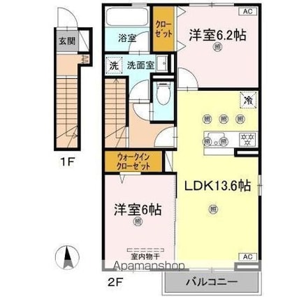 Ｄーｒｏｏｍ　ＳａｃｈｉＩＩＩ[2LDK/64.67m2]の間取図