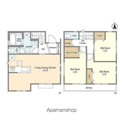 上北沢１丁目貸家１号棟[3LDK/81.14m2]の間取図