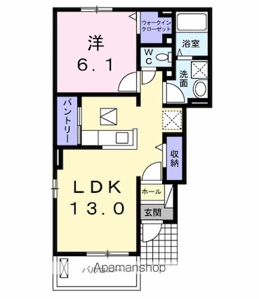 岡山県倉敷市中島[1LDK/45.77m2]の間取図