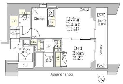 メゾンカルム日本橋馬喰町[1LDK/40.92m2]の間取図
