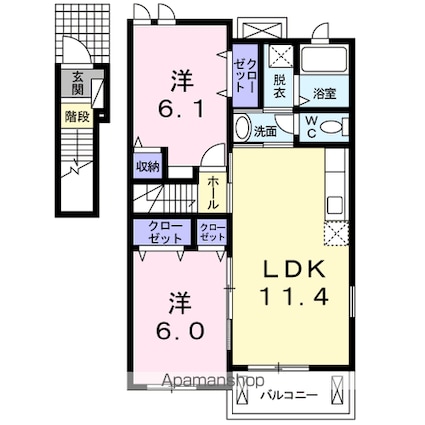 栃木県大田原市宇田川[2LDK/56.29m2]の間取図
