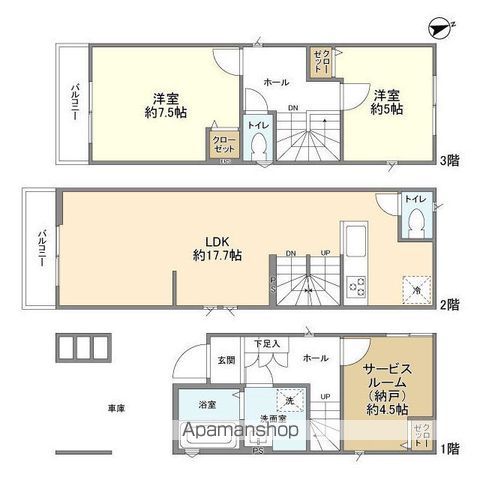 東京都荒川線 小台駅 徒歩17分 3階建 築3年の間取り写真