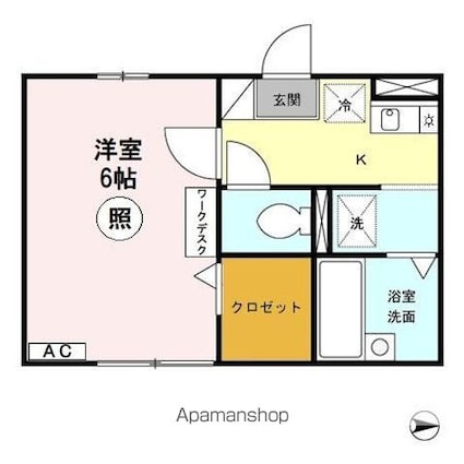 サニーコート野尻[1K/21.99m2]の間取図