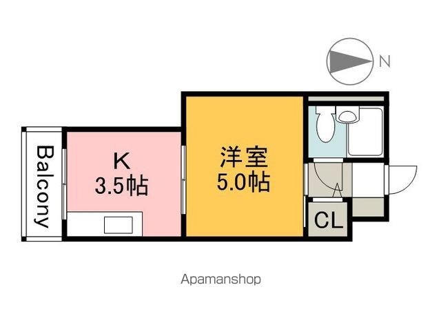 舟入　松尾ビル[1K/17.36m2]の間取図