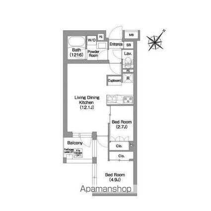 コンフォリア・リヴ渋谷本町[2LDK/44.07m2]の間取図