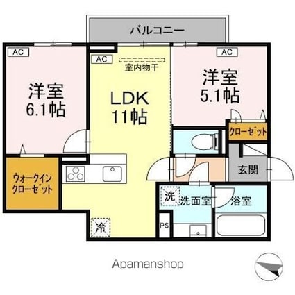 Ｄーｒｅｓｉｄｅｎｃｅ明神[2LDK/53.17m2]の間取図