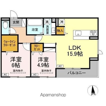 ＤーＲＯＯＭ住吉　メゾン・ド・シャノワール[2LDK/62.51m2]の間取図