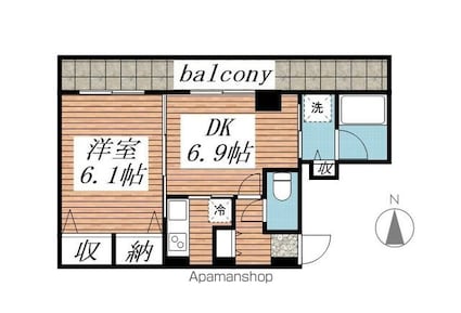 パルテールＩＷＡＳＡＫＩ[1DK/31.41m2]の間取図