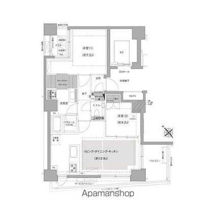 エルスタンザ文京白山[2LDK/56.67m2]の間取図