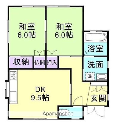 和歌山県和歌山市狐島[2DK/54.65m2]の間取図