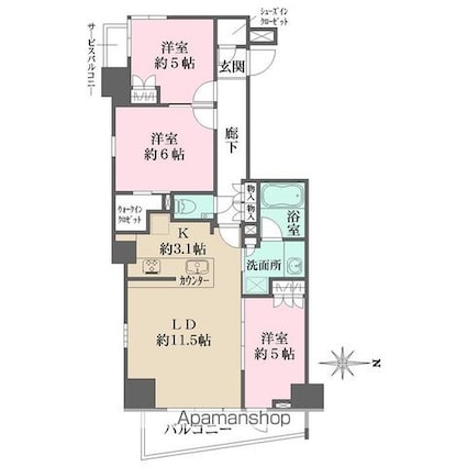 ザ・パークハウス新宿柏木[3LDK/71.18m2]の間取図