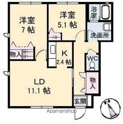 クレシェンドＫ[2LDK/59.01m2]の間取図