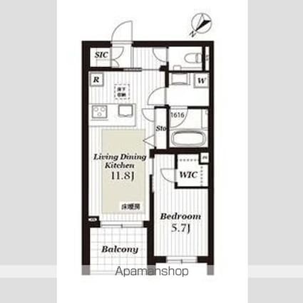 グランフォルトゥーナ羽根木ヒルサイド[1LDK/43.54m2]の間取図