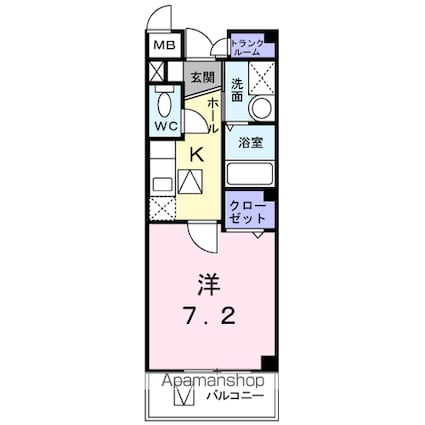 アビタシオン・Ｍ[1K/25.72m2]の間取図
