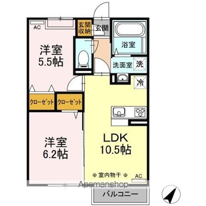 Ｓｕｒｐｒｉｓｅ　Ｓｐａｃｅ　Ｓａｎｔａ　ＧＳ[2LDK/49.05m2]の間取図