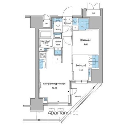 ルフォンプログレ秋葉原マークス[2LDK/42.96m2]の間取図