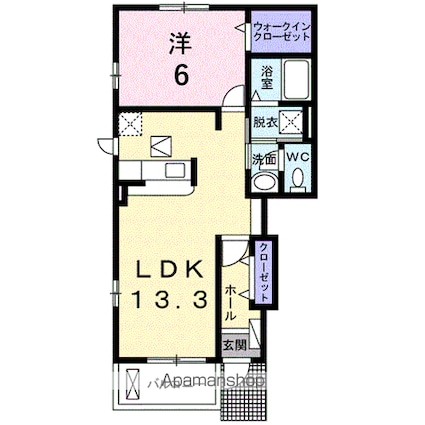 熊本県宇城市松橋町曲野[1LDK/46.83m2]の間取図