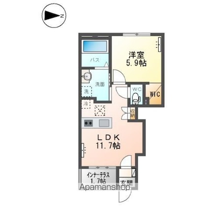 ドゥ　シェルポン[1LDK/43.24m2]の間取図
