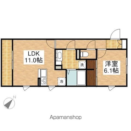 東京都日野市東平山２丁目[1LDK/45.54m2]の間取図