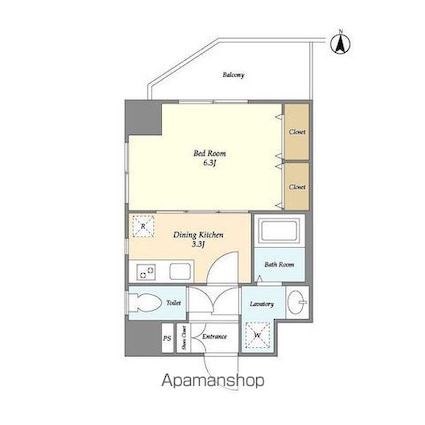 シェル中野弥生町[1K/27.2m2]の間取図