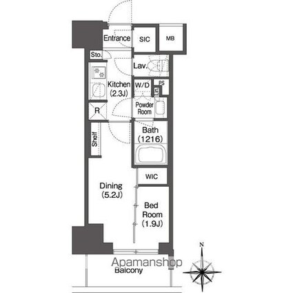 コンフォリア東新宿[1DK/25.23m2]の間取図