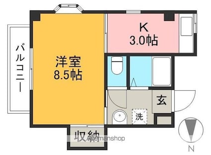 サンハイツ梅ヶ辻[1K/26m2]の間取図
