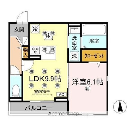 愛媛県松山市北持田町[1LDK/40.21m2]の間取図