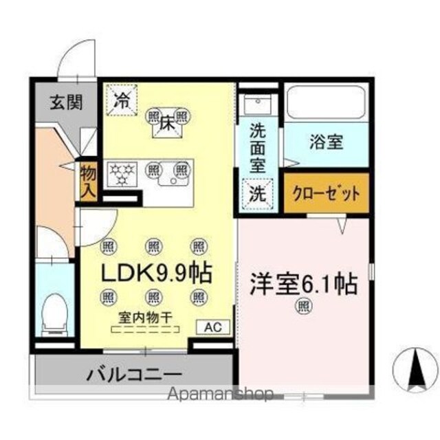 愛媛県松山市北持田町[1LDK/40.21m2]の間取図