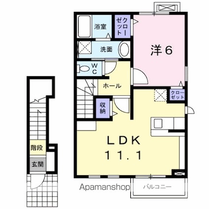クオーレ[1LDK/46.09m2]の間取図