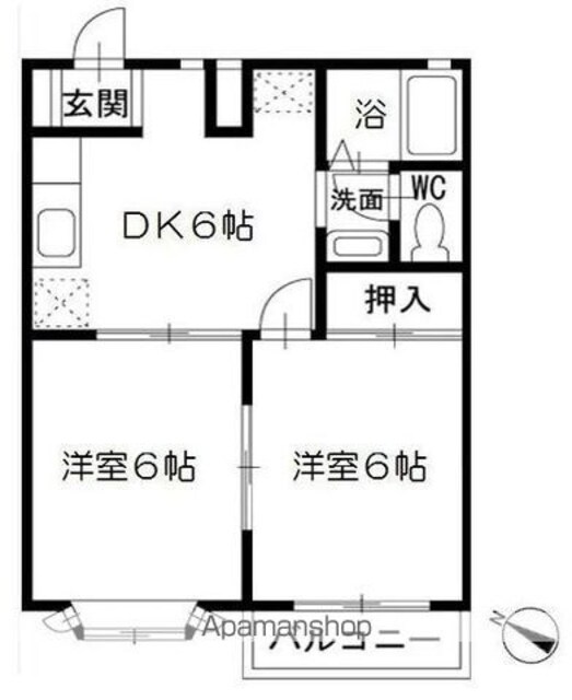 クレセントハウス・Ｎ[2DK/39.74m2]の間取図