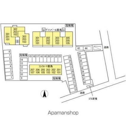 コンフォート屋島[1K/23.4m2]の配置図