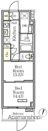 ＡＲＫＭＡＲＫ世田谷砧[2K/25.47m2]の間取図