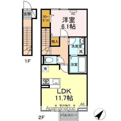 カーサ・リリーＥ[1LDK/50.4m2]の間取図