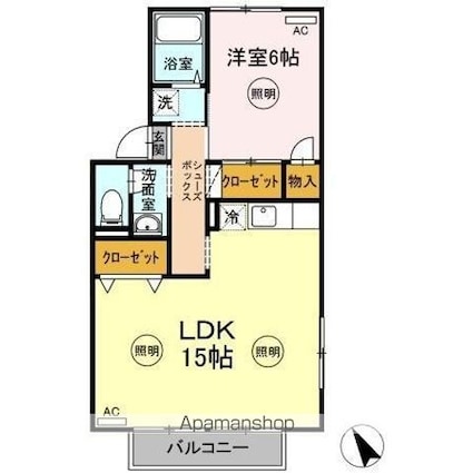 シャインポート屋島ＡＤ棟[1LDK/50m2]の間取図