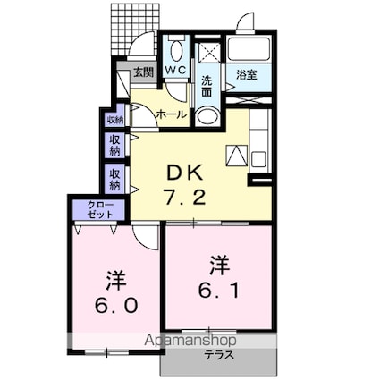 グレイス　Ｖｉｌｌａ　Ⅱ[2DK/45.89m2]の間取図