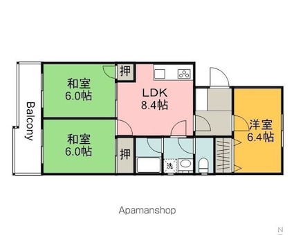 広島県広島市西区井口３丁目[3DK/59.56m2]の間取図