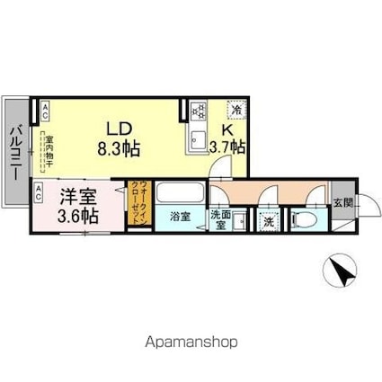 セレスティア白鳥[1LDK/40.46m2]の間取図