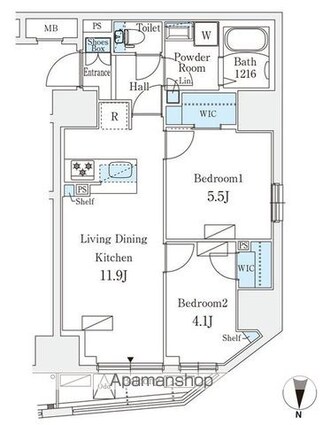 オープンブルーム入谷Ｅａｓｔ[2LDK/51.69m2]の間取図