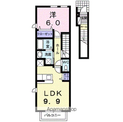 フィオーレ・ローザ[1LDK/42.37m2]の間取図