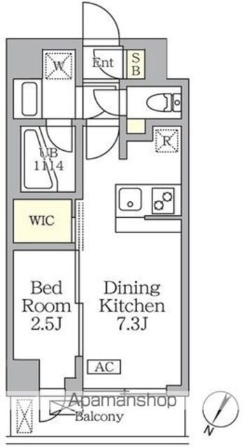 東京都世田谷区三宿１丁目[1DK/25.46m2]の間取図