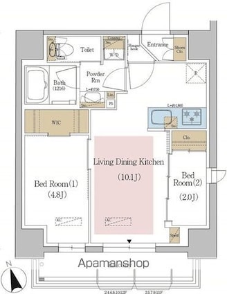 アーバネックス東京八丁堀[2LDK/40.2m2]の間取図