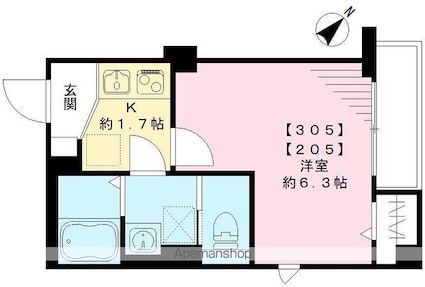 ＭＴレジデンス早稲田[1K/21.07m2]の間取図