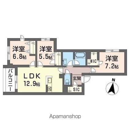 ラナコート北沢[3LDK/75.5m2]の間取図
