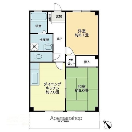 フォブール本大[2DK/44.72m2]の間取図