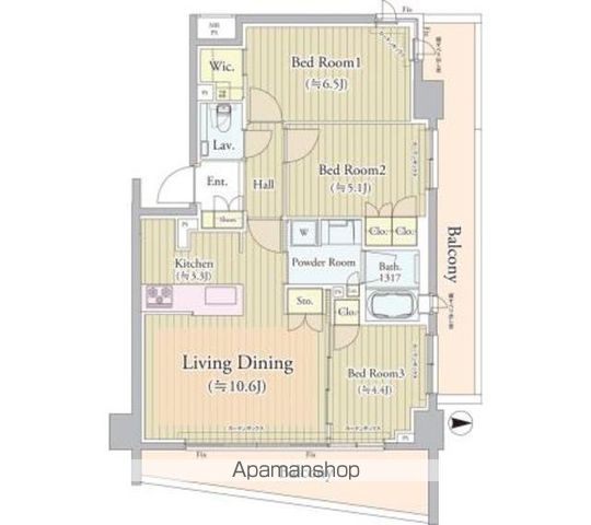 クリオ武蔵小金井フロントアべニュー[3LDK/66.22m2]の間取図