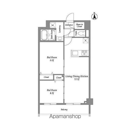 ザ・グラヴィティ新宿[2LDK/48.94m2]の間取図
