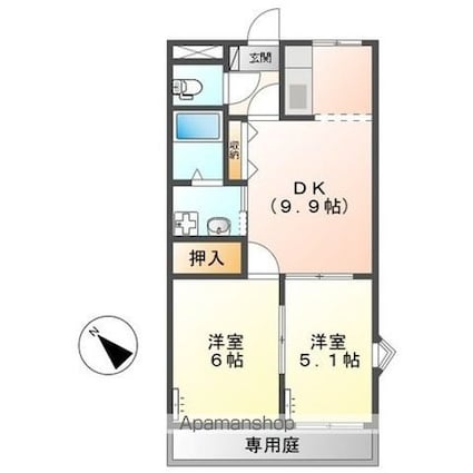 滋賀県彦根市野良田町[2DK/44.88m2]の間取図
