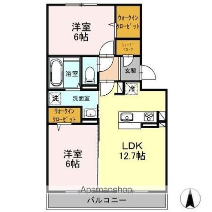 サニーフラット西市　Ａ棟[2LDK/58.07m2]の間取図